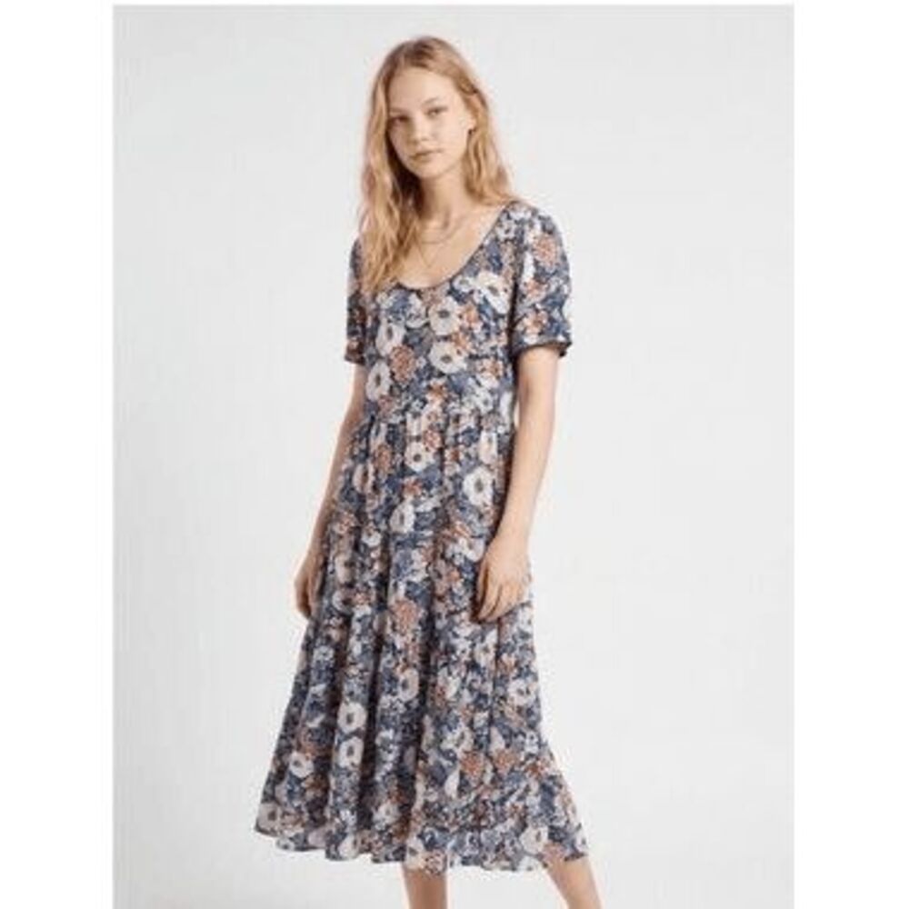 Natural Life Floral Print Short Sleeve Tiered Midi Dress Women's Size Medium